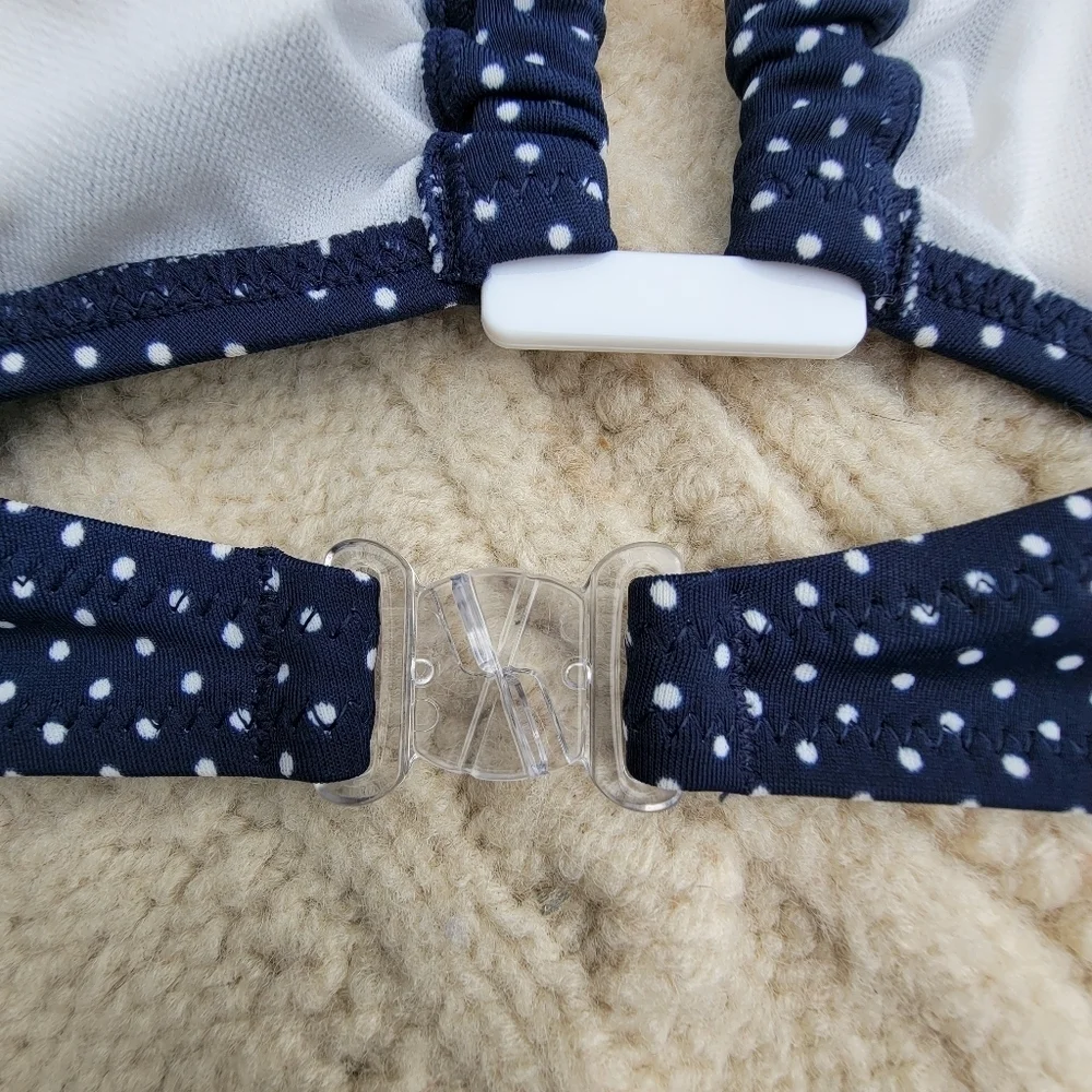 NWT Marie Melli Retro Polka Dot Print Bikini size S Navy White